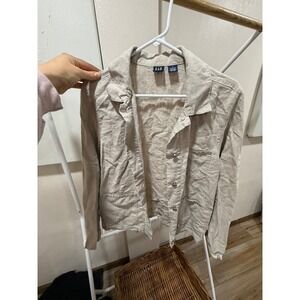 GAP Womens Linen Chore Jacket Oatmeal Beige Button Front Blazer Size M